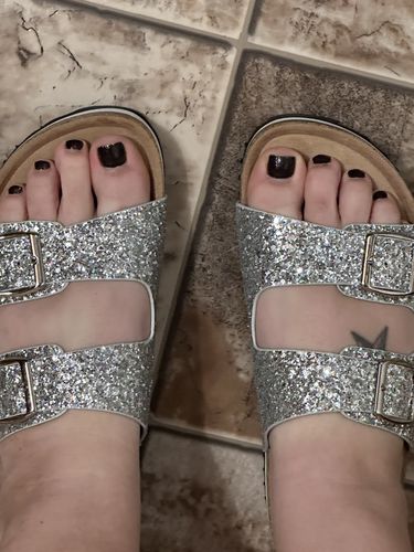 Customer photo review of Corky's Silver Glitter Kayleigh Sandals