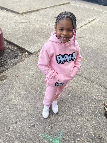 Customer photo review of Kids RAW Drip Baby Blue Chenille Hoodie and Jogger Set