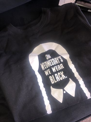 Customer photo review of On Wednesdays We Wear Black Sweatshirt