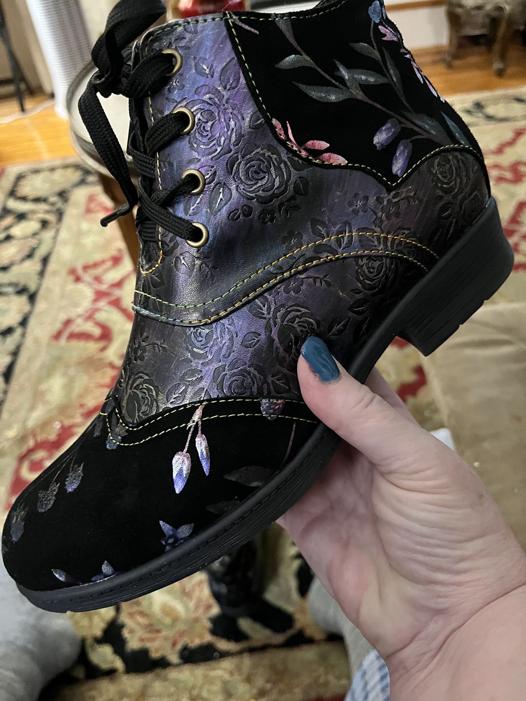Customer photo review of Genuine Leather Embossed Comfy Ankle Boots