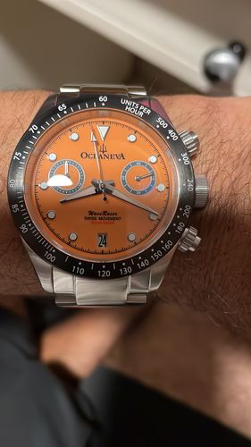Customer photo review of Oceaneva™ Men's WaveRacer™ 500M Pro Diver Salmon Dial Chronograph Watch