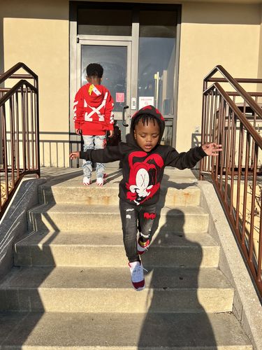 Customer photo review of Kids RAW Drip Red Chenille RKJ001 Denim Jeans - Black