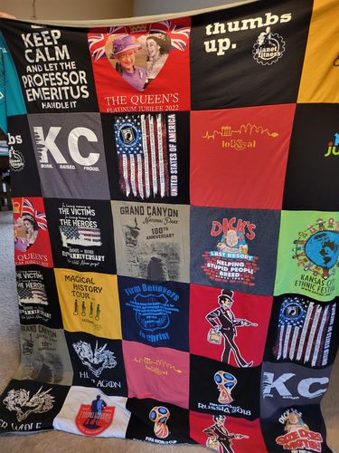 T-shirt quilt with travel, history themes by Verna  from MO