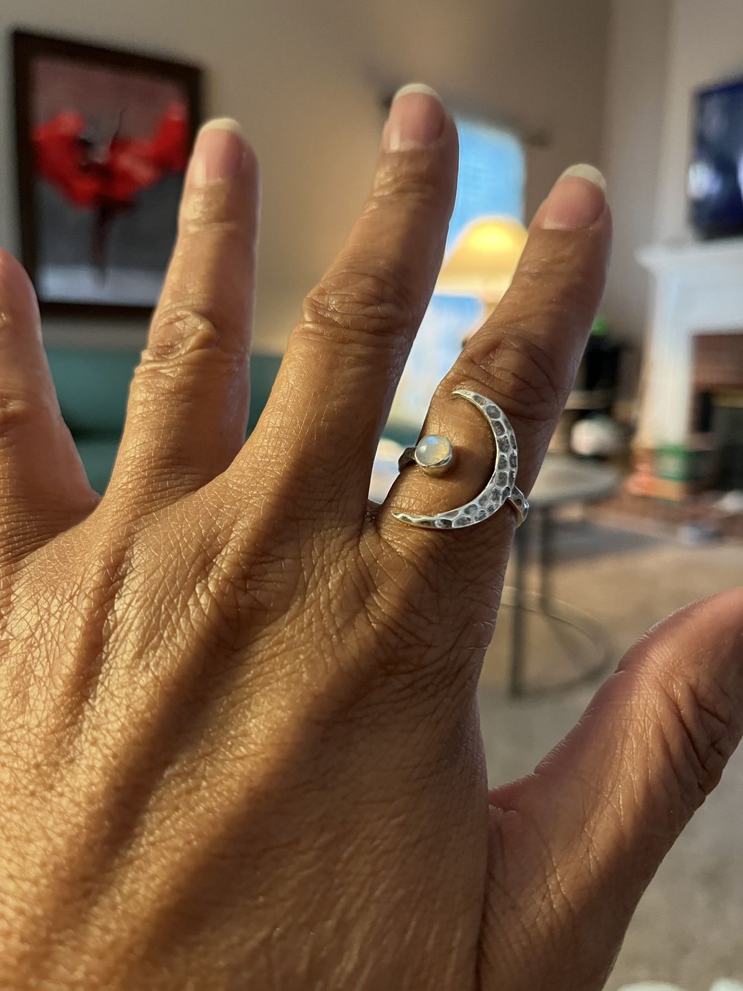 Customer photo review of Sterling Silver Crescent Moon Ring with Moonstone