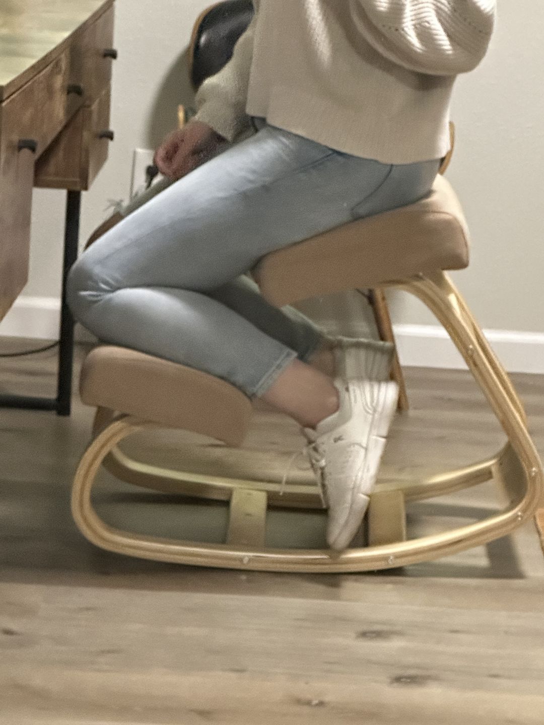 Customer photo review of The Austin Kneeling Chair: Winter Linen