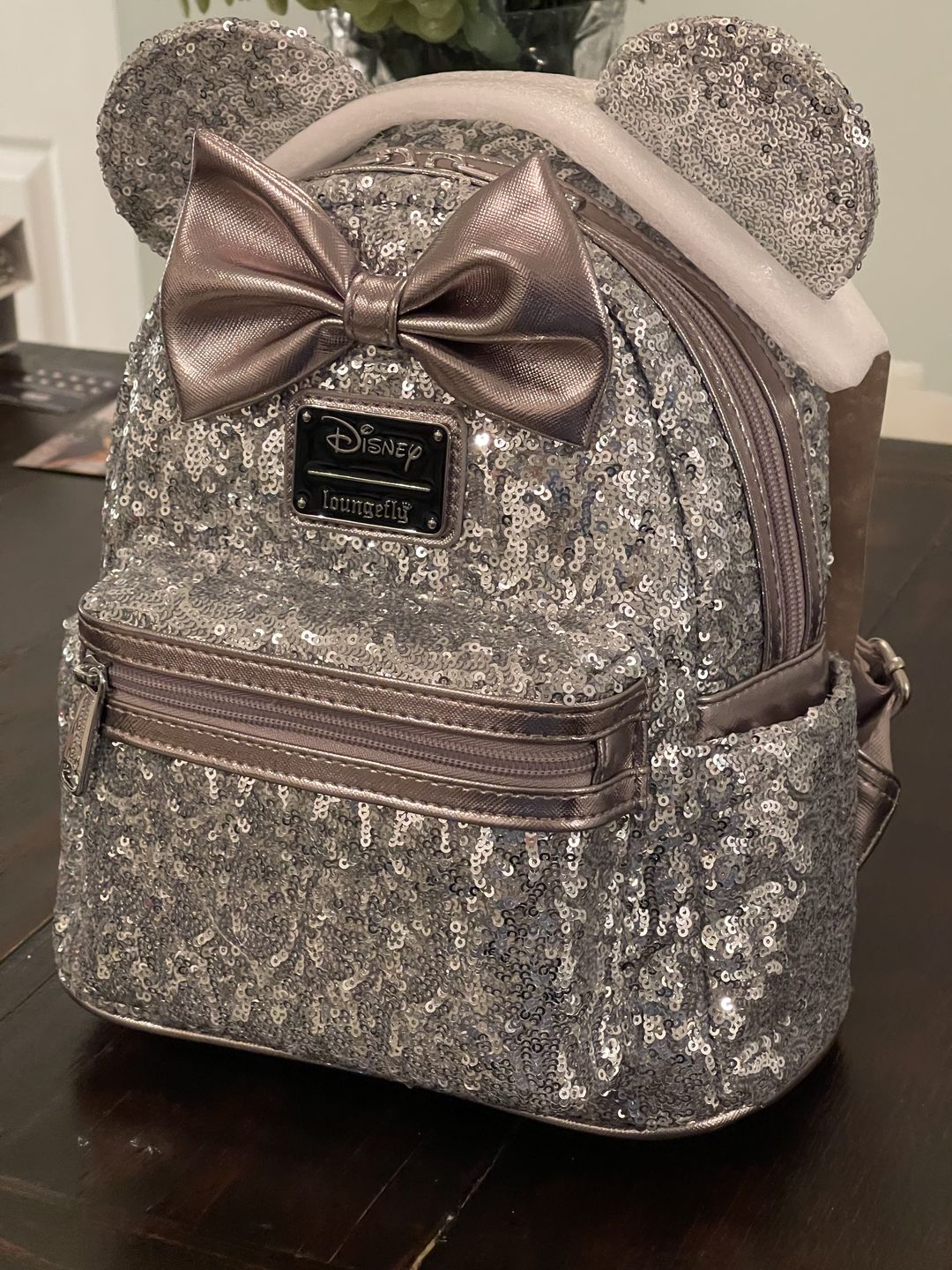 Customer photo review of 707 Street Exclusive - Loungefly Disney Minnie Mouse Silver Sequin Mini Backpack