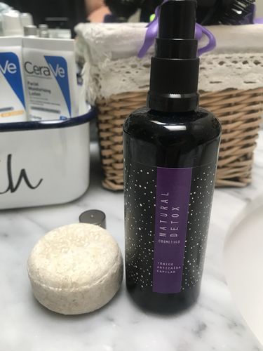 Customer photo review of Tónico anticaída + shampoo anticaída en barra