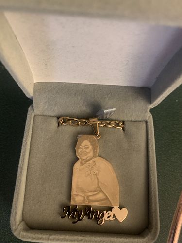 Customer photo review of Lovers Charm™ 18K Custom Engraved Necklace