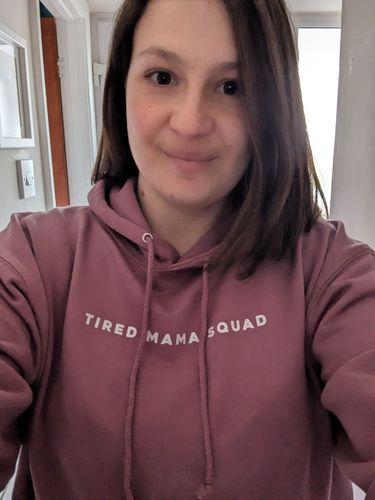 Customer photo review of Tired Mama Squad Basic Hoodie (MRK X)