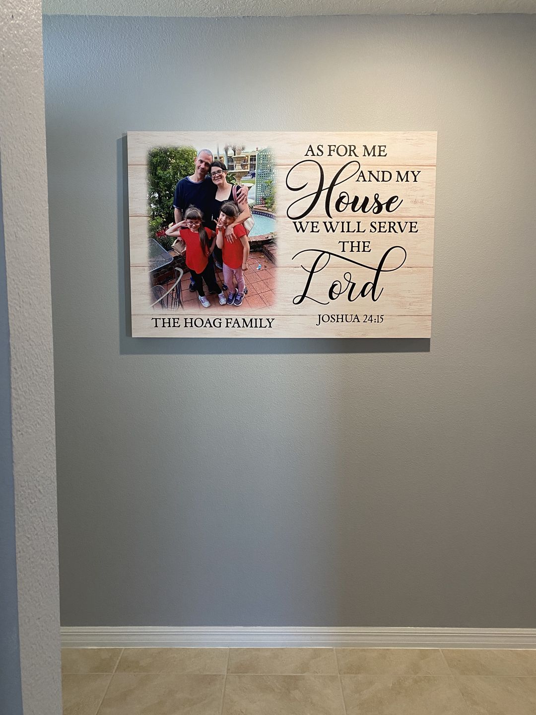 Customer photo review of As for Me and My House Joshua 24:15, Personalized Family Name & Photo, Wall Art Canvas