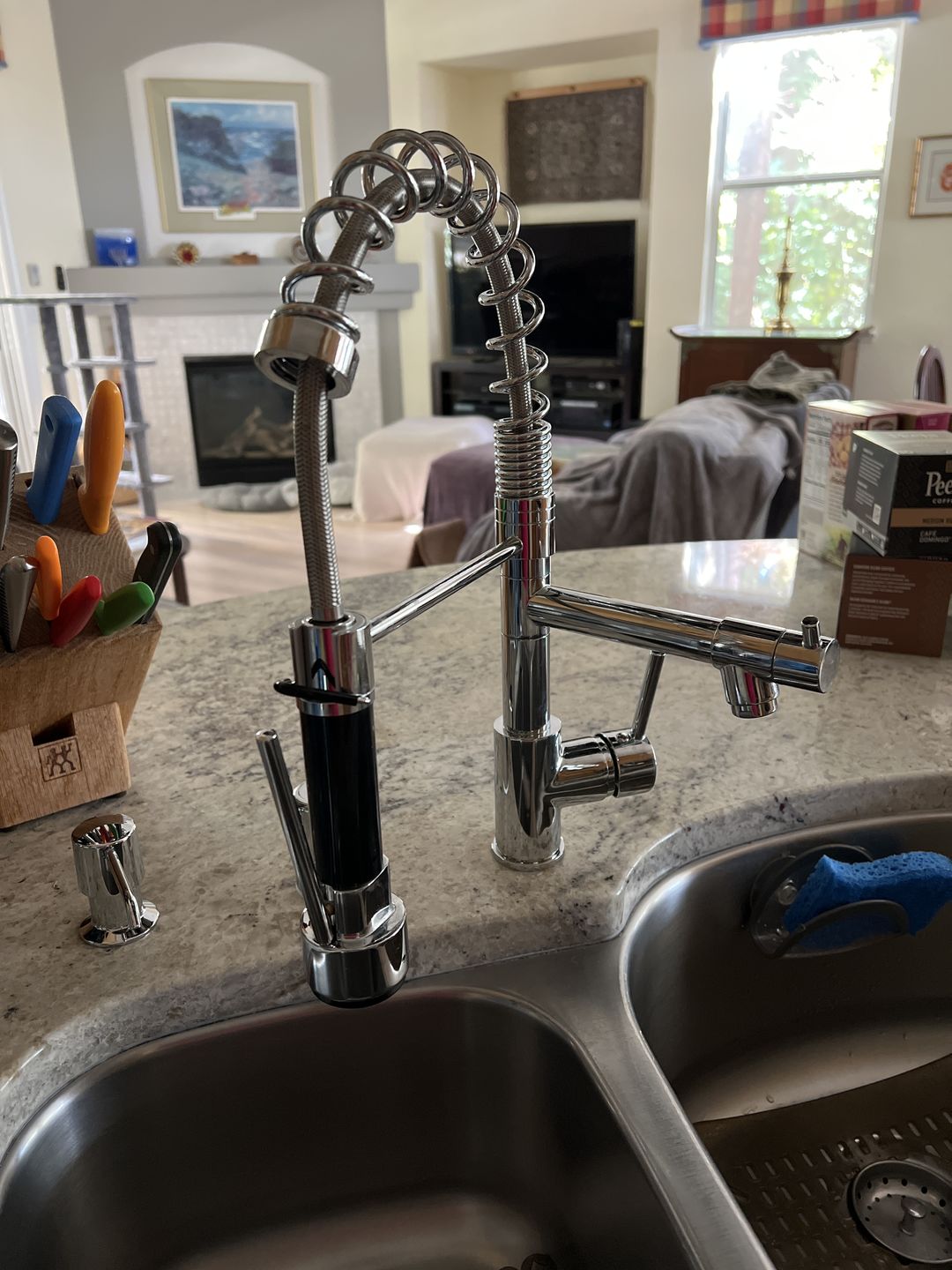 Customer photo review of Spiro Single-Hole Dual Handle Kitchen Faucet with Pull-Down Spring Spout