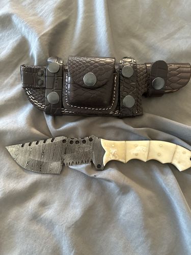 Customer photo review of Hunting Knife Camel Bone 9.5" Fixed Blade Tracker Knife Damascus Steel Hunting Knife