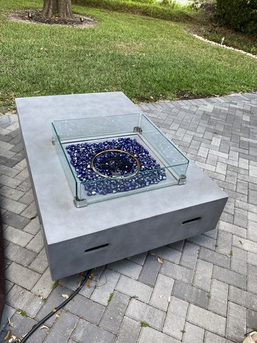 Customer photo review of 65" Rectangular Outdoor Propane Gas Fire Pit Table in Gray