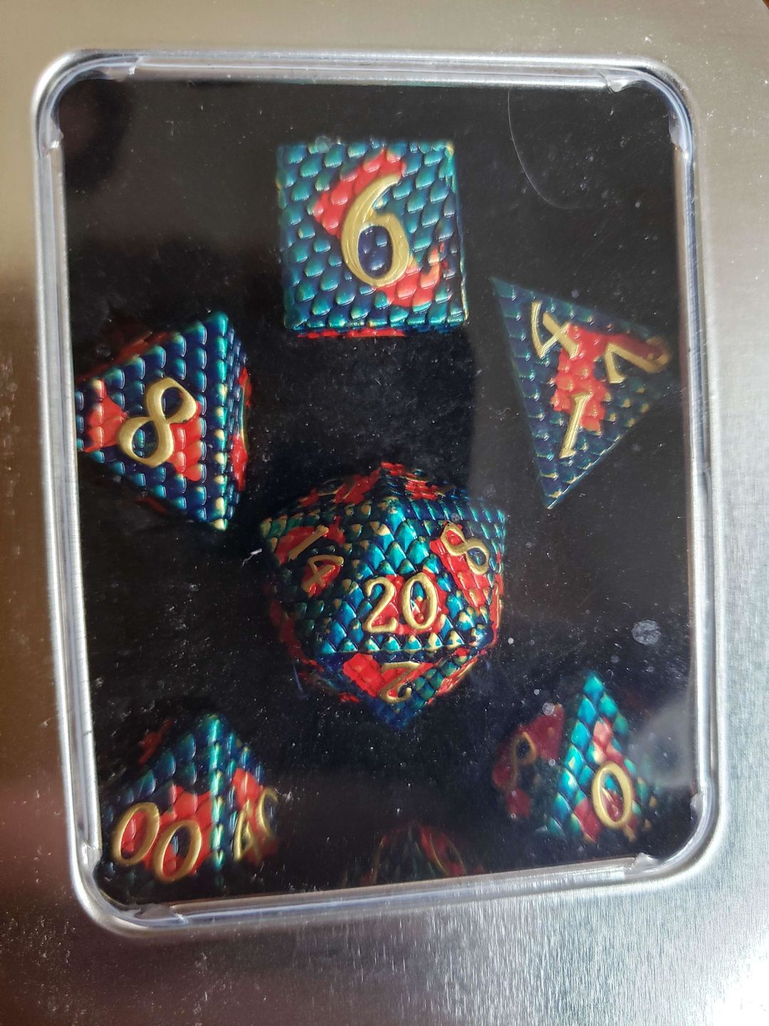 Customer photo review of Dragon Scales - Metal Dice Set