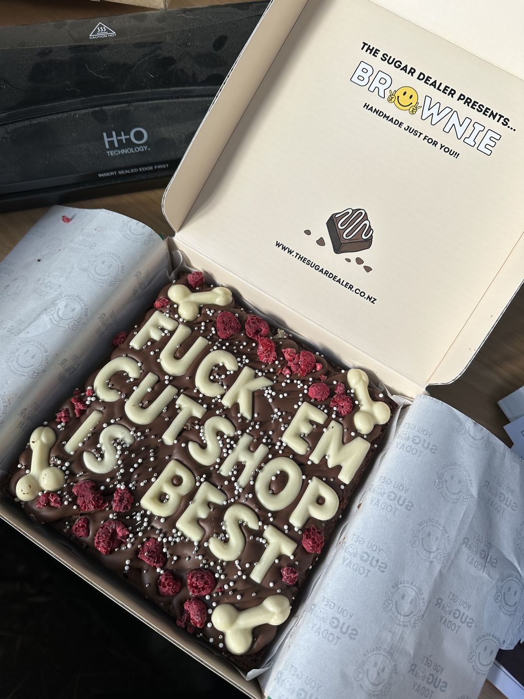 Customer photo review of Gluten free custom message brownie