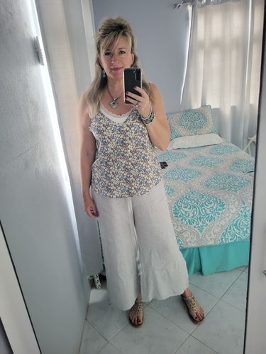 Customer photo review of Meo Linen Wide Leg Pant (Light Silver)