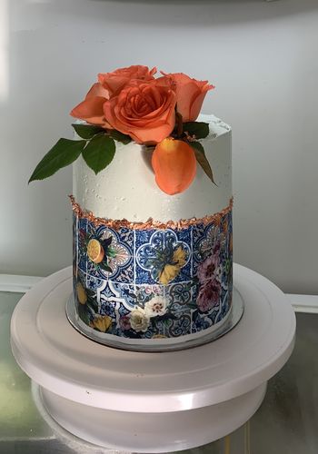 Customer photo review of Mediterranean Tile Patterns - Icing Cake Wrap