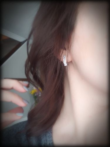 Customer photo review of Oval Double Row CZ Medium Huggie Earrings in Sterling Silver 0.6"