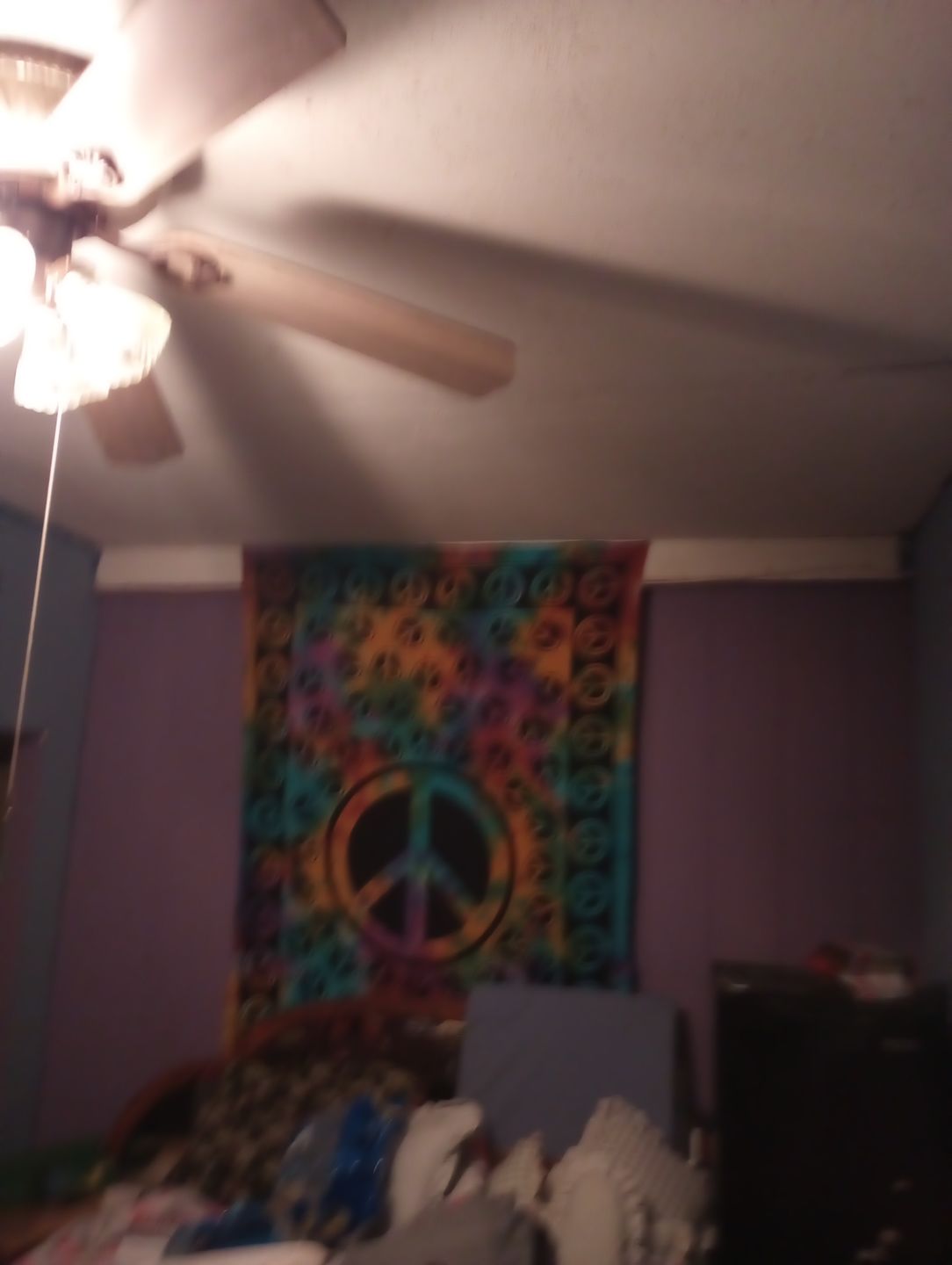 Customer photo review of Peace Sign Tie Dye Tapestry