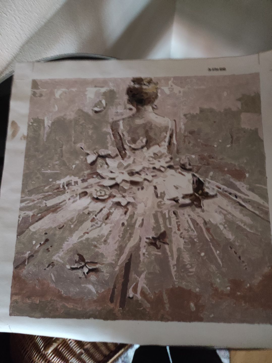 Customer photo review of Malen nach Zahlen - Frau mit weißem Kleid, Schmetterlinge und Blumen
