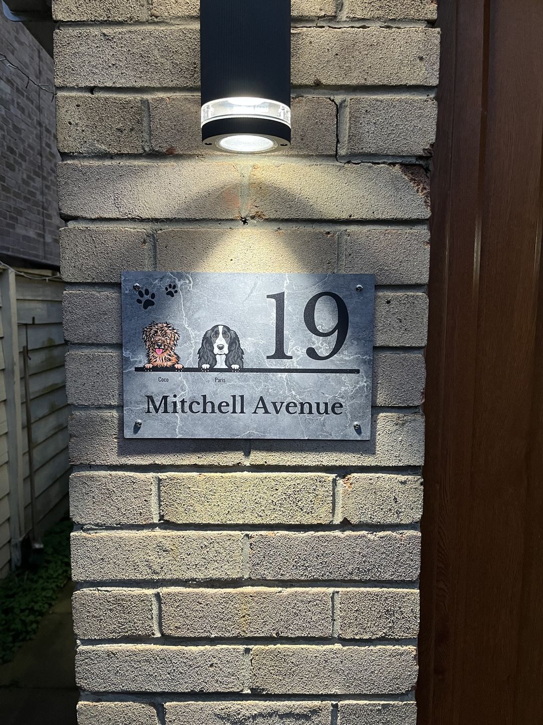 Customer photo review of House number marble look - Personalised door sign