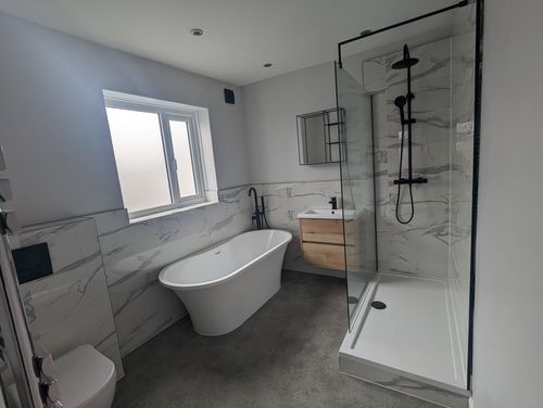 Customer photo review of ShowerWorX 1200mm Wet Room Screen with Black Profile - 8mm Glass