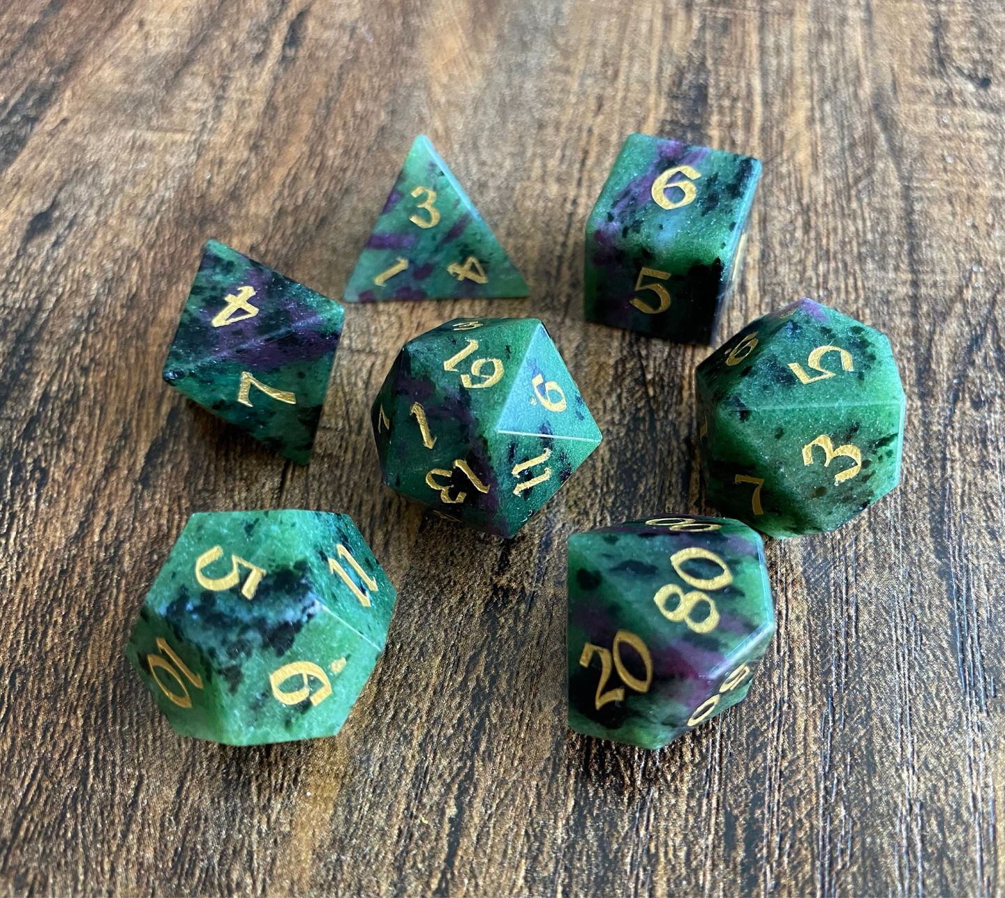 Customer photo review of Gemstone Zoisite Polyhedral Polyhedral Dice (With Box) DnD Dice Set - Gift For Dnd, RPG Game DND MTG Game
