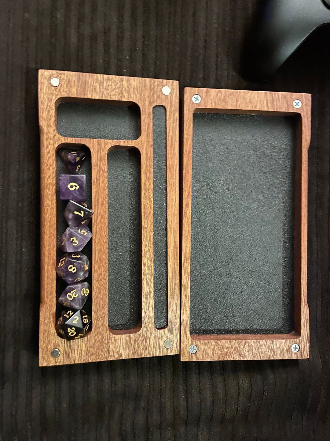 Customer photo review of Gemstone Amethyst Dice (With Box) Hand Carved Polyhedral Dice DND Set - Gift For Dnd, RPG Game