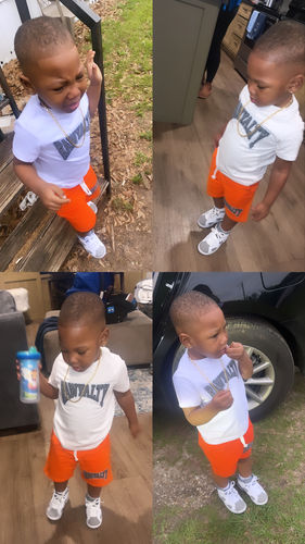 Customer photo review of Kids Rawyalty Grey Chenille T-Shirts and Cotton Shorts Set
