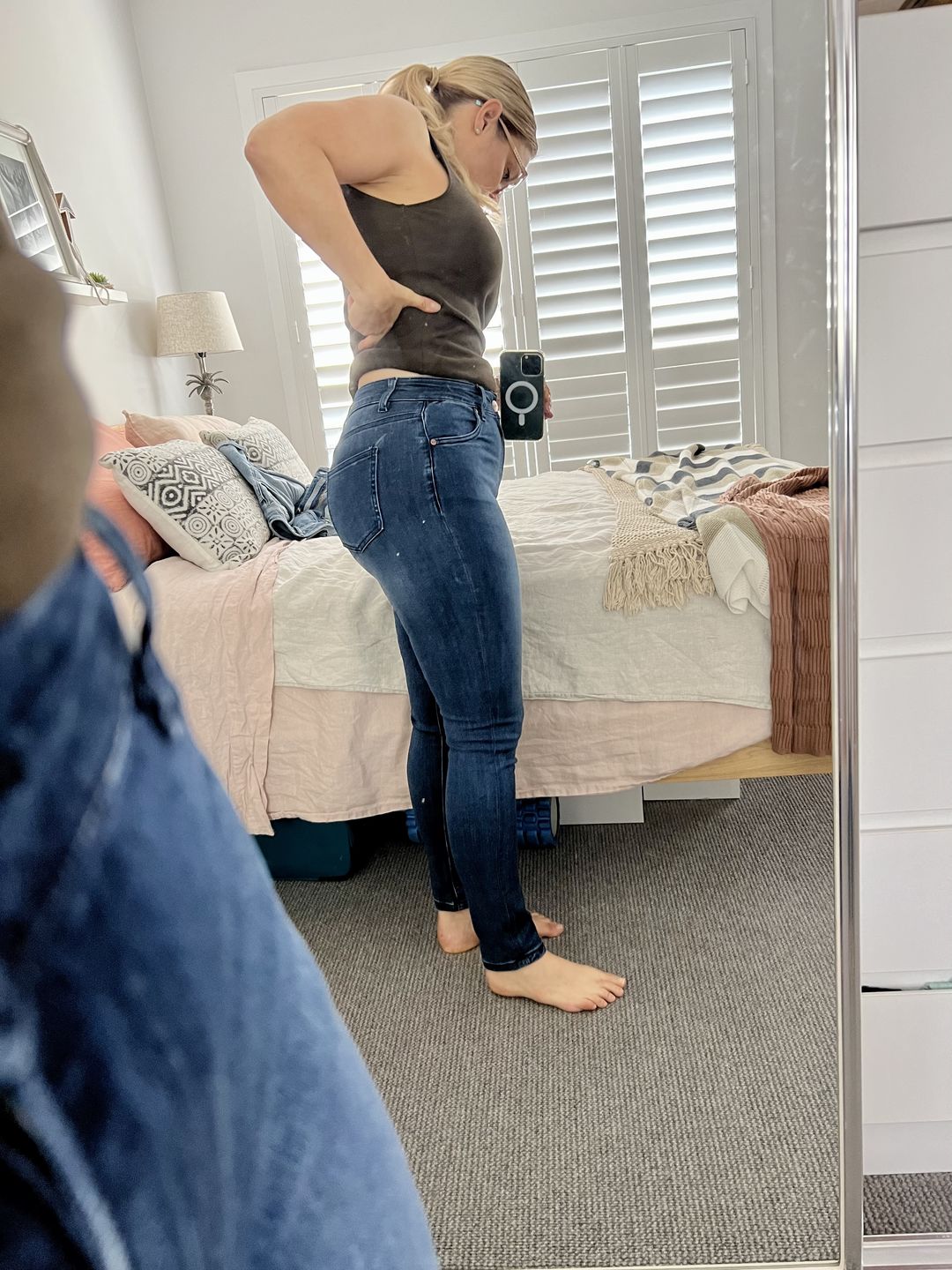 Customer photo review of Impact Mid Rise Skinny Jeans - Indigo