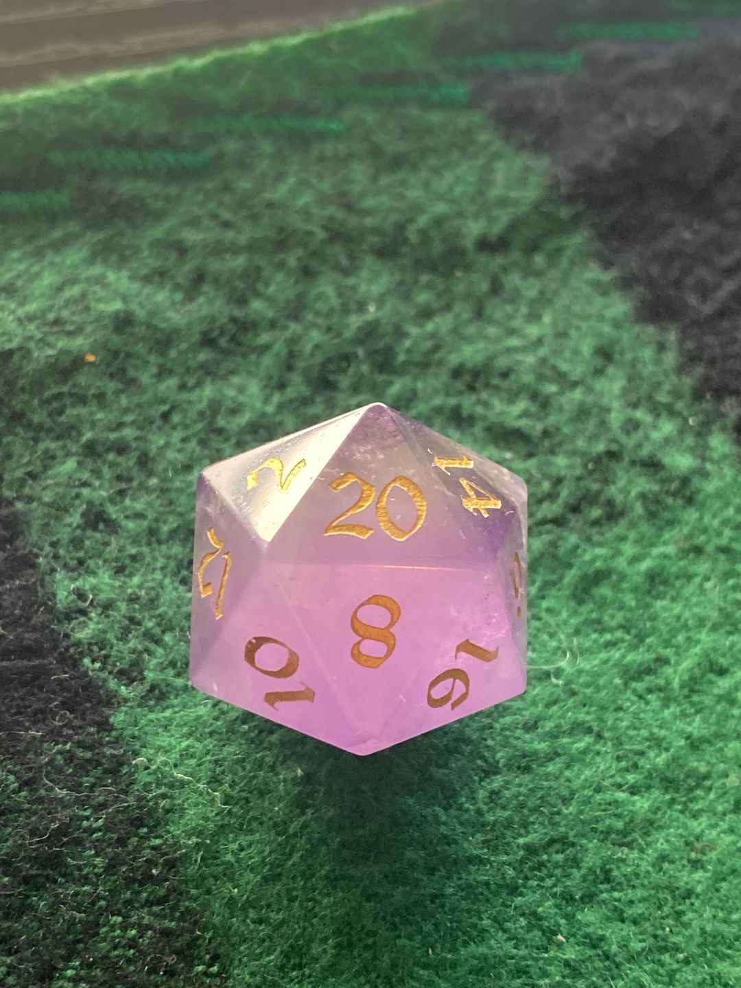 Customer photo review of Gemstone Amethyst Dice (With Box) Hand Carved Polyhedral Dice DND Set - Gift For Dnd, RPG Game