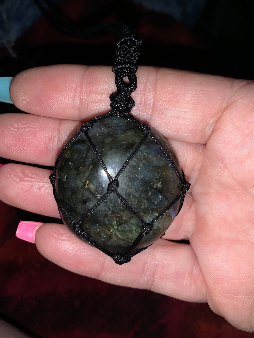 Customer photo review of Dragon's Heart Labradorite Necklace