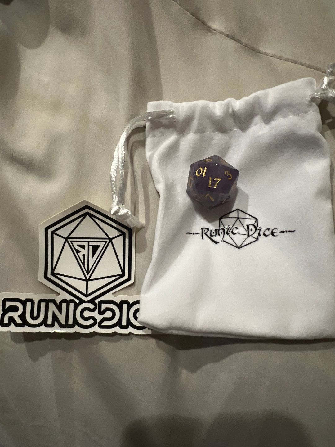 Customer photo review of Gemstone Amethyst Dice (With Box) Hand Carved Polyhedral Dice DND Set - Gift For Dnd, RPG Game