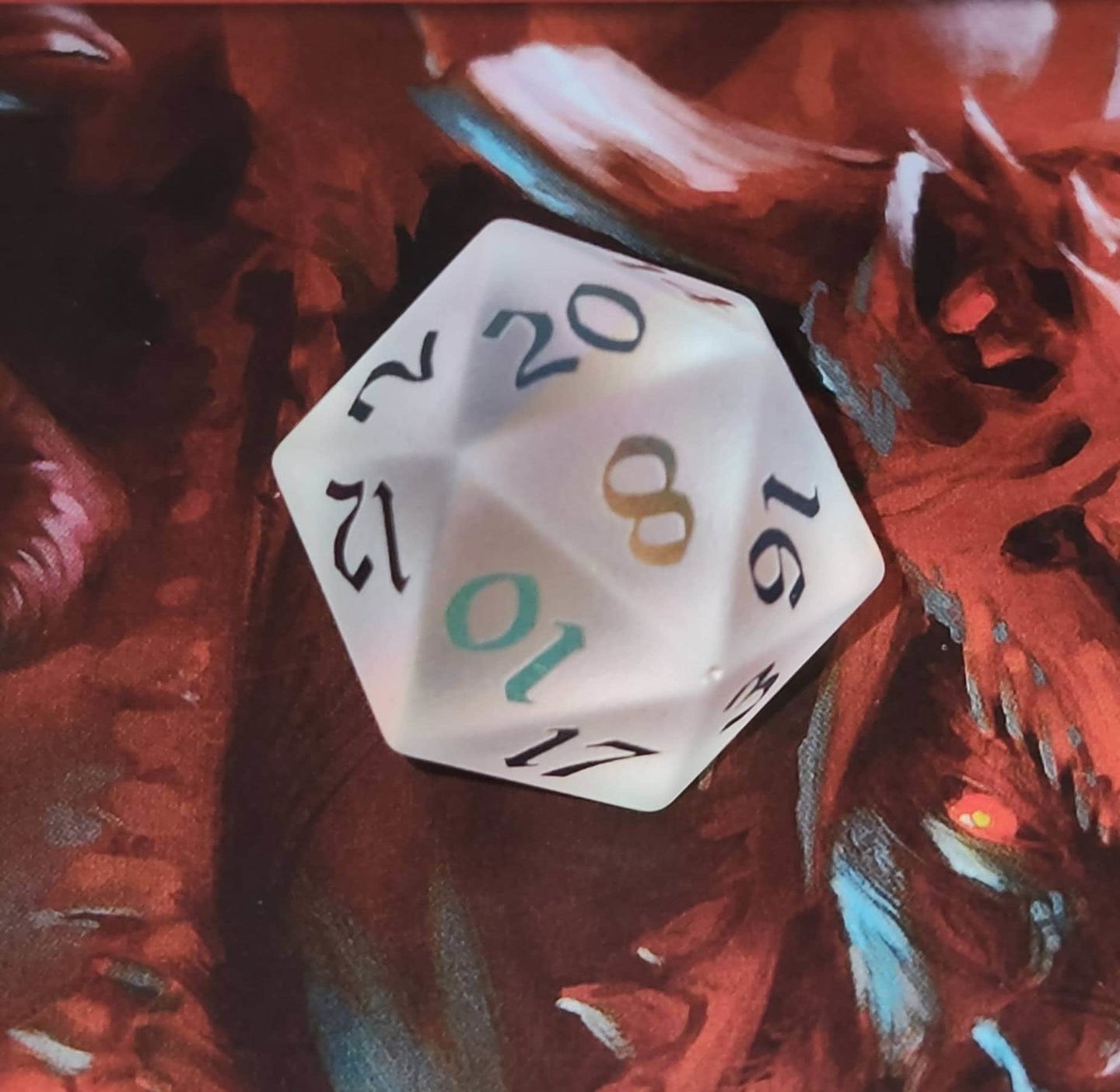 Customer photo review of Gemstone (Inked) Raised Dichroic Glass Polyhedral Dice (With Box) DND Set