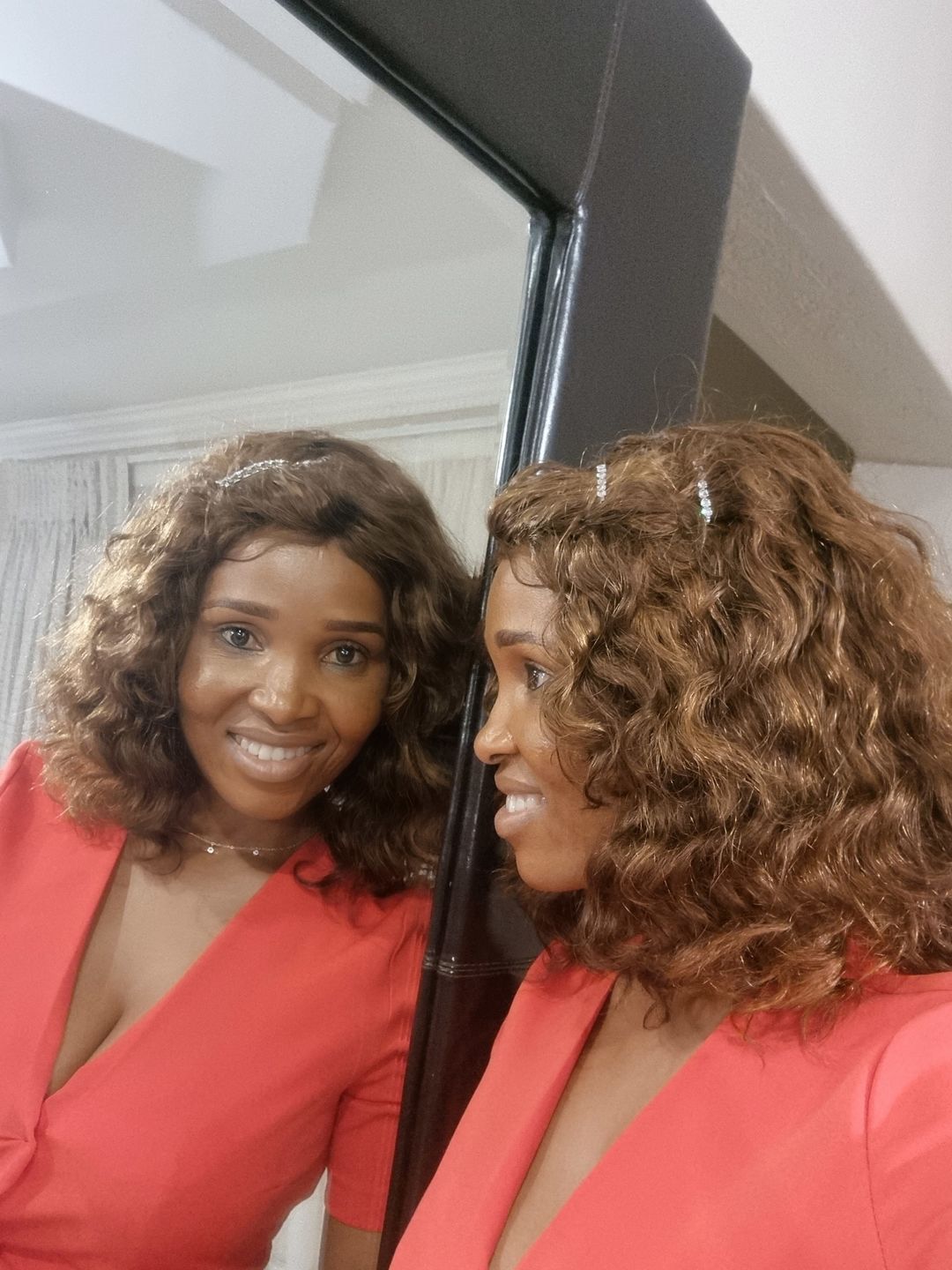 Customer photo review of Colour : Double Drawn Highlighted Curly Fringe