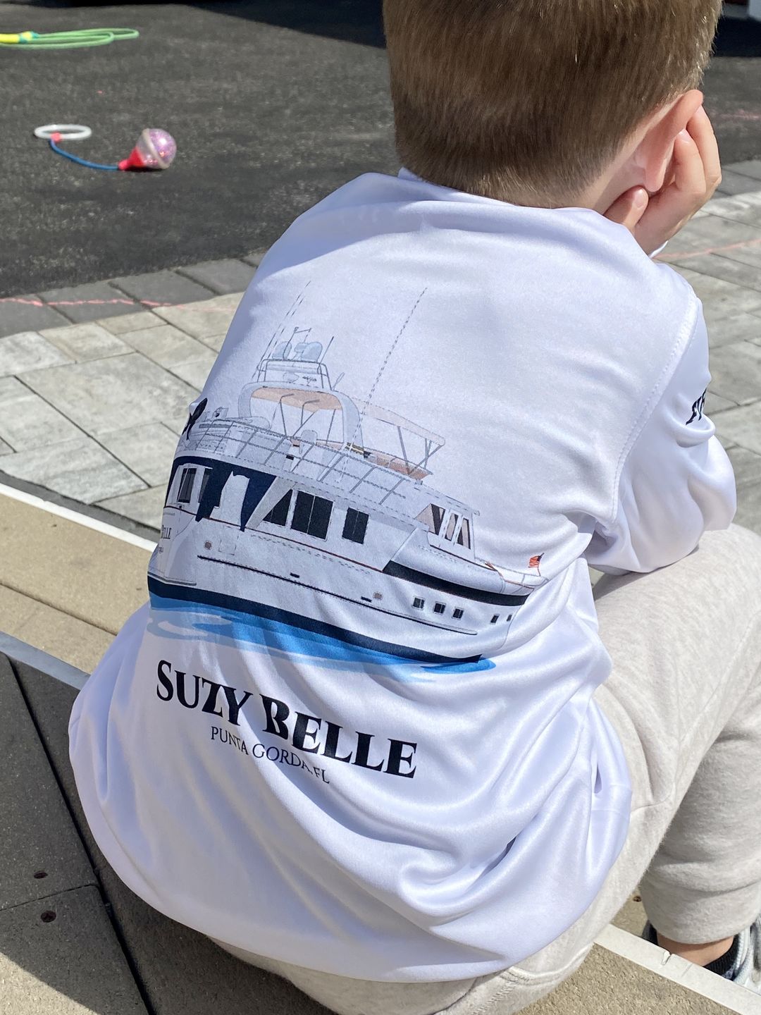 Customer photo review of Youth Captain & Crew Drifit Custom Boat Shirts - Long Sleeve