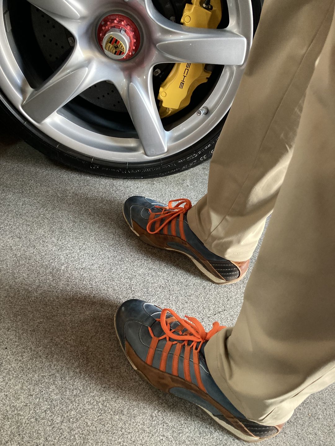 Customer photo review of Men's GrandPrix Sneaker in Monza Indigo (Navy and Orange)
