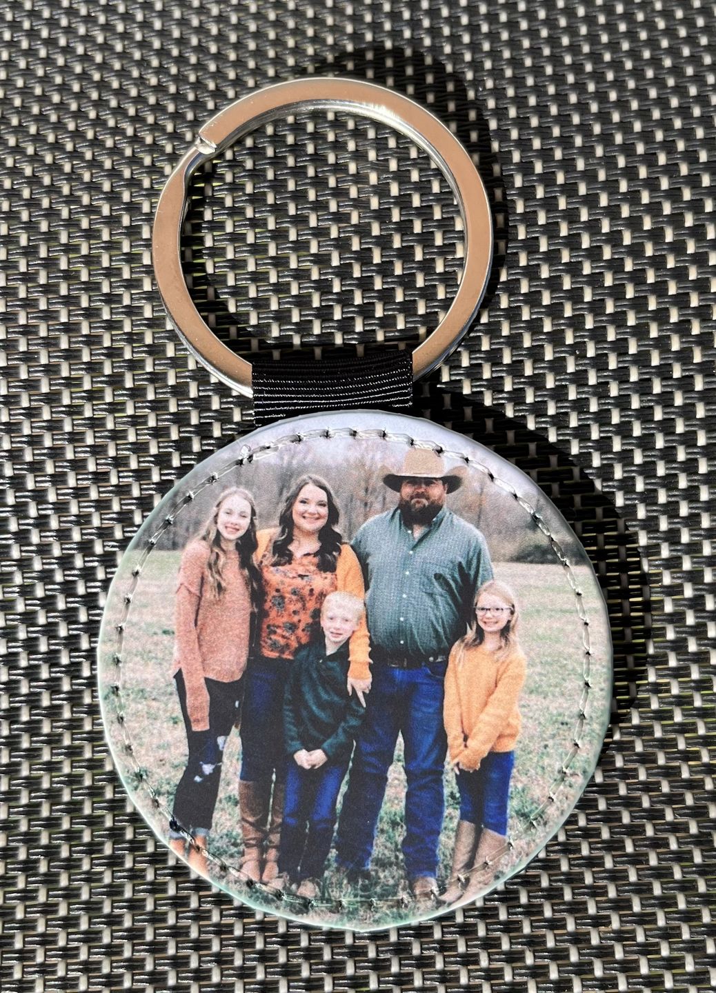 Customer photo review of Single-Sided Faux Leather Keychain Sublimation Blank