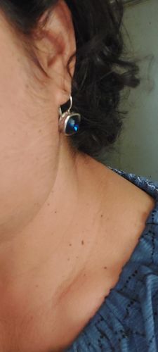 Customer photo review of Rubans Oxidised Silver Plated Blue Stone Drop Earrings