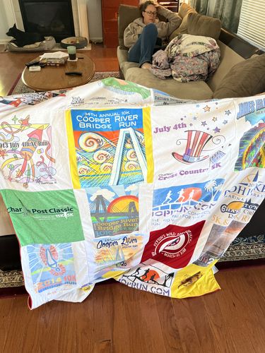 T-shirt quilt with running, sports themes by Paul  from SC