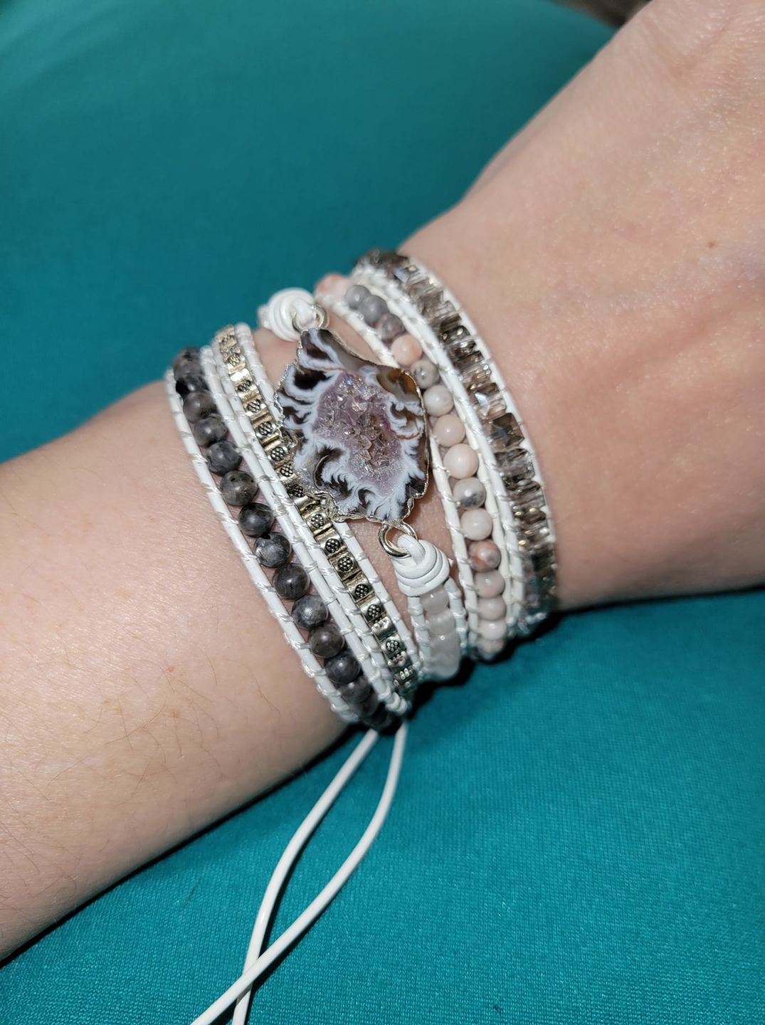 Customer photo review of Magical White Labradorite & Druzy Bracelet