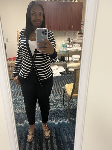 Customer photo review of Charity 2pc Striped Cropped Pant Set (Navy/Ivory)