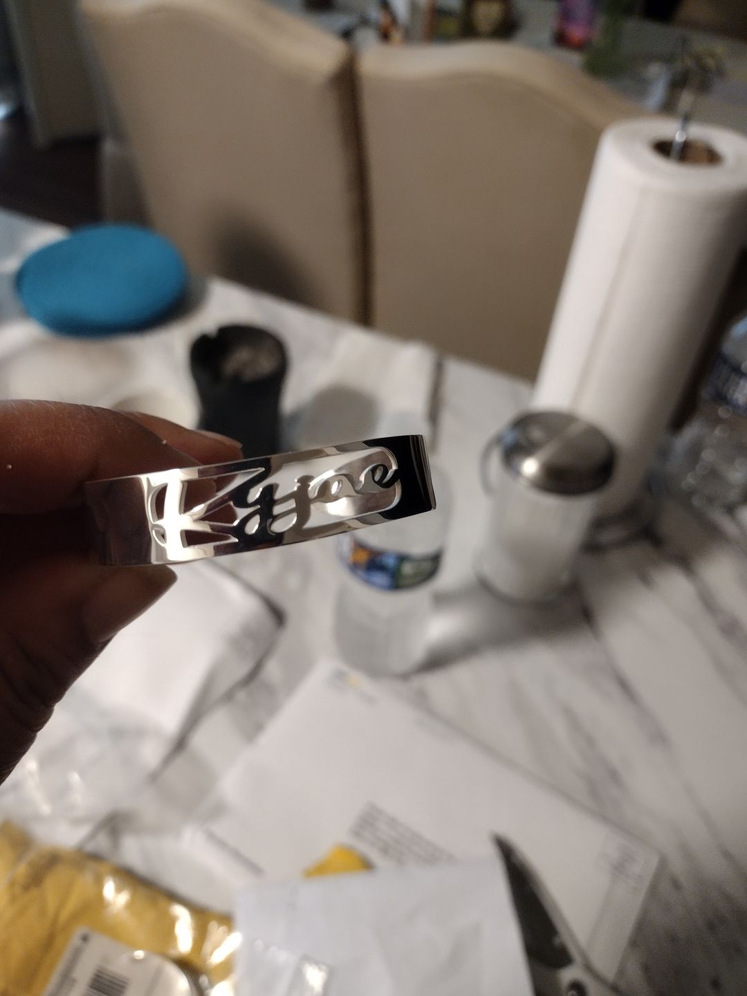Customer photo review of Cutout Script Name Bangle