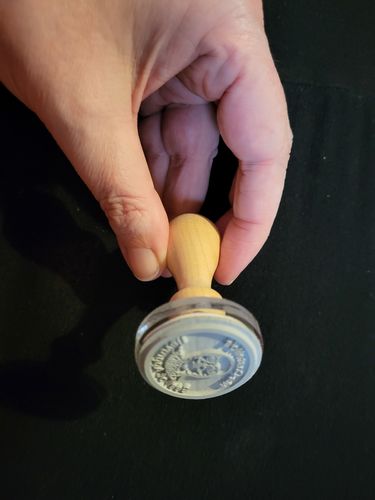 Customer photo review of Wooden Handle Face Stamp