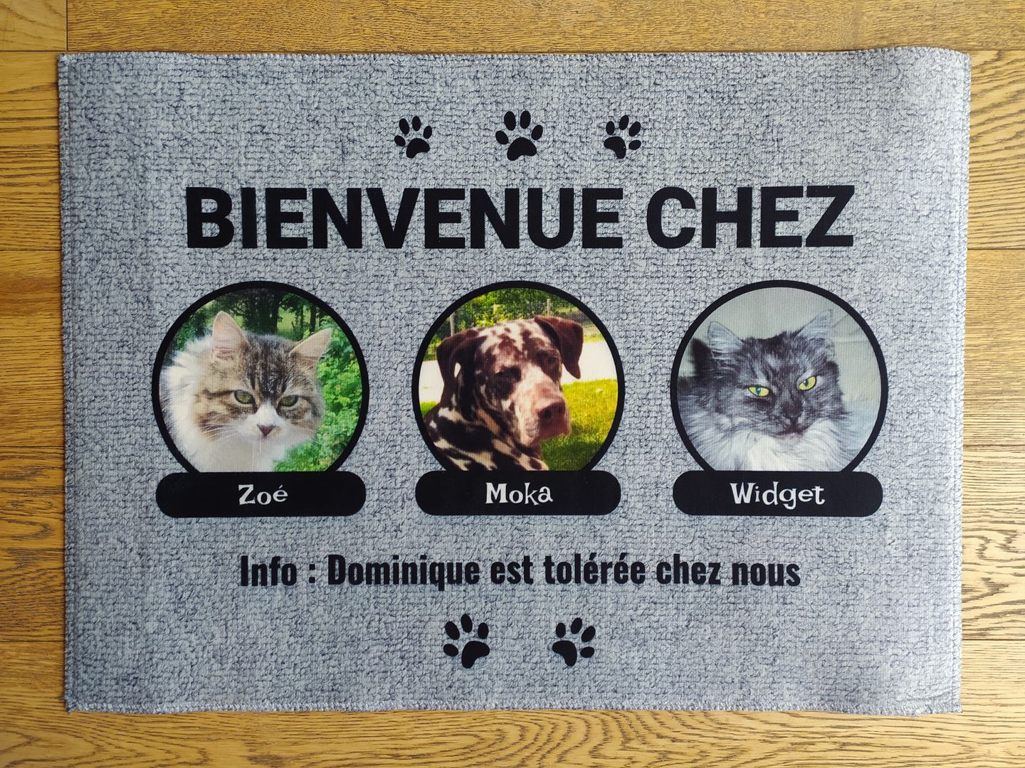 Customer photo review of Photo avec porte-nom - Paillasson personnalisé