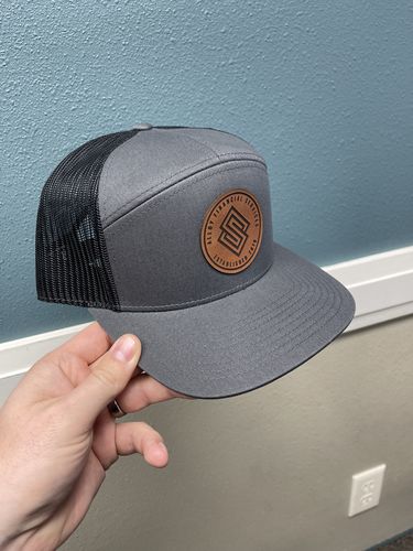 Customer photo review of Flat Bill Seven-Panel Leather Patch Hat - Richardson 168