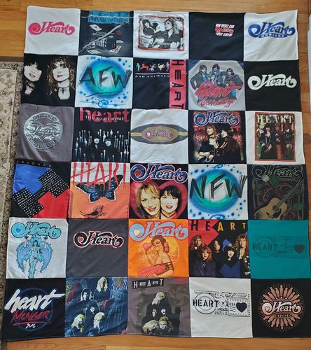 T-shirt quilt with music, rock themes by Dawn from MA