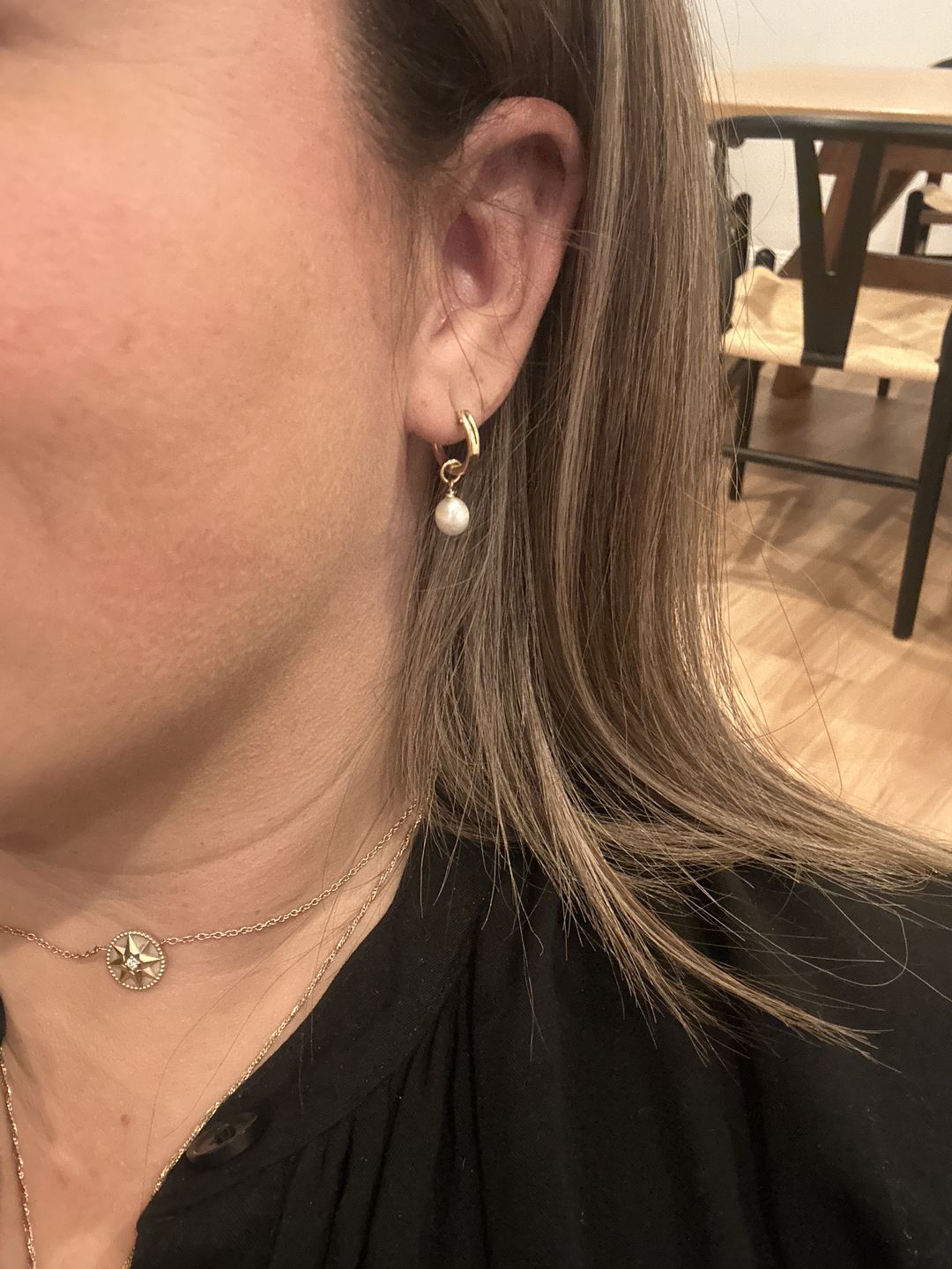 Customer photo review of Pearl Small Hoops