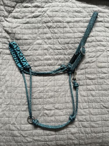 Customer photo review of Mottled Black-Aqua halter - 6mm