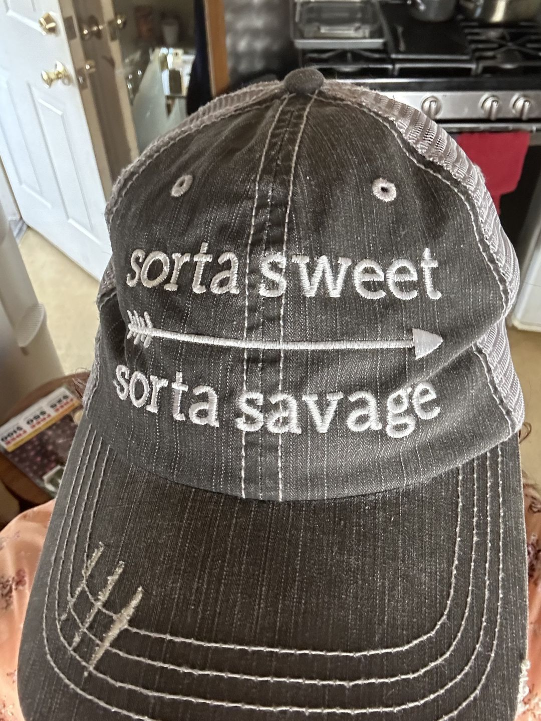 Customer photo review of Sorta Sweet Sorta Savage Trucker Hat